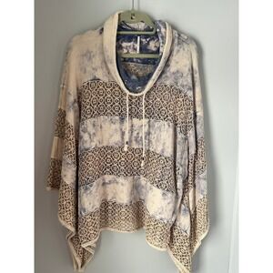 Free People Boho Tie Dye Lace Trim Cowl Neck Poncho Sweater XS TP